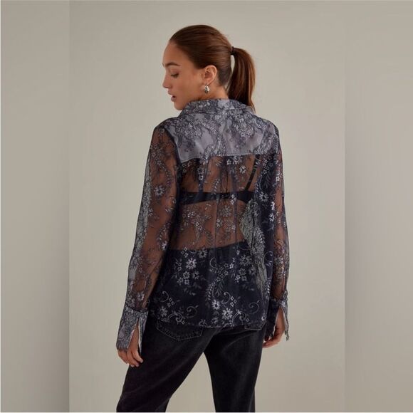 Anthropologie Maeve Lace Sheer Long Sleeve Button Down Blouse/Shirt Size XXS - Picture 2 of 14